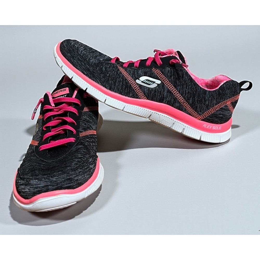SKECHERS FLEX APPEAL PRETTY CITY WOMENS RUNNING SHOES Pink &‎ Black 10
